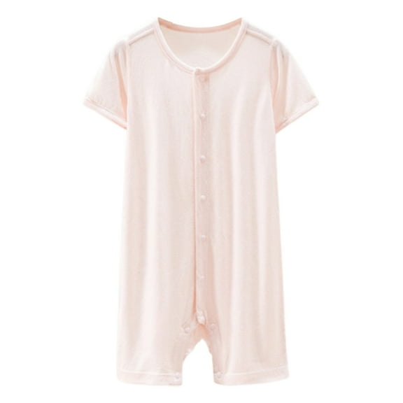 Gelikeya Baby Bamboo Pajamas Toddler Boys Girls Clothes Solid Color Short Sleeve Sleevepwear Pjs Lightweight Baby Sleepers (Pink, 12-18 Months)