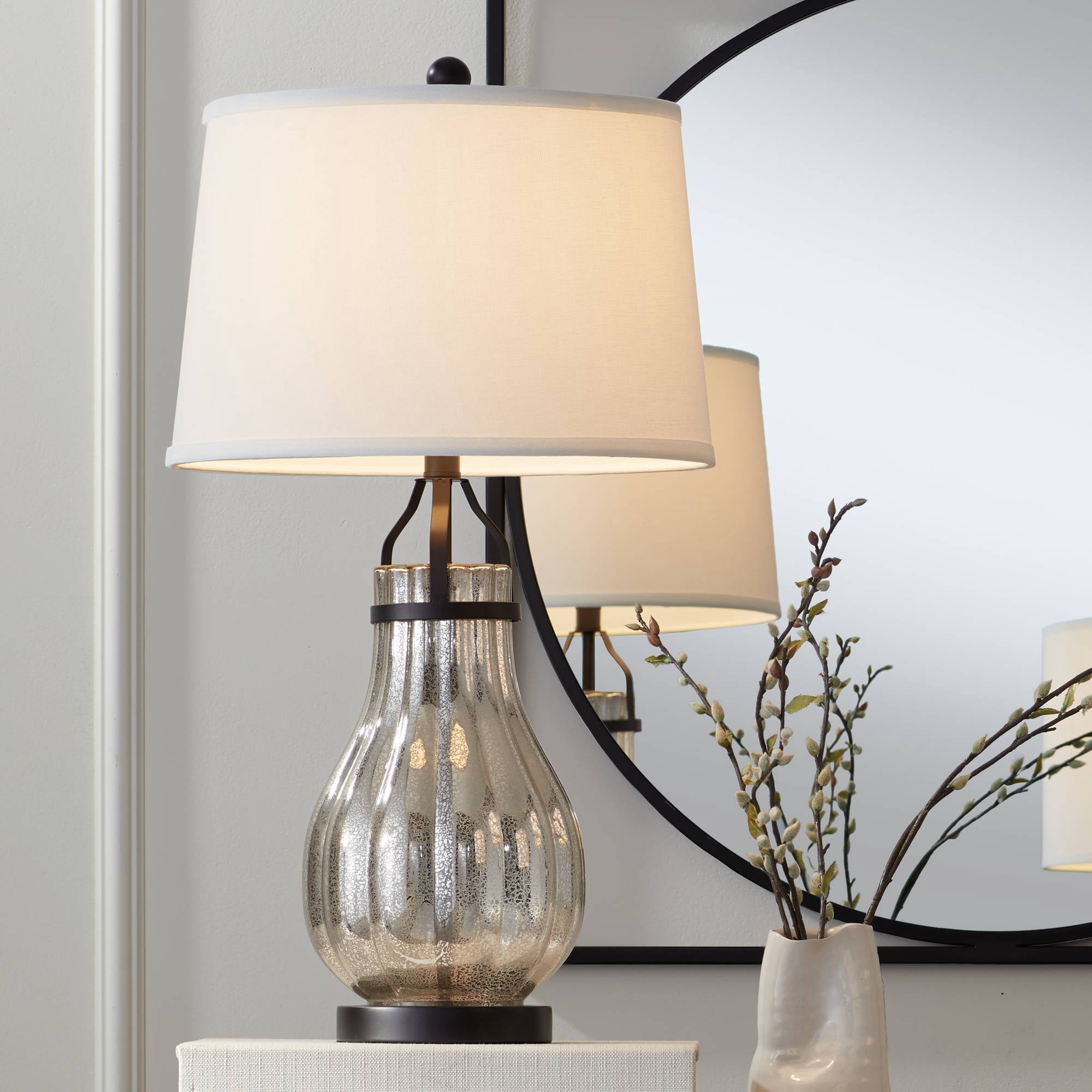 Franklin Iron Works Arian 27 1/2" Tall Modern Table Lamps Set of 2 Oil Rubbed Bronze Finish Metal Mercury Glass Living Room