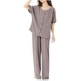 thumbnail image 2 of Womens 2 Piece Cotton-Pajamas Sets Casual Short Sleeve Button Up Shirts Pants Sleepwear Ladies Solid Comfort Loungewear Outfits Clearance Christmas Pajamas, 2 of 8