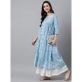 thumbnail image 4 of Janasya Indian Women's Sky Blue Cotton Floral Print Flared Kurta, 4 of 8
