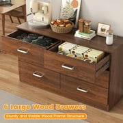 Meteorleg 6 Drawer Double Dresser,47.3 Wide Chest of Drawers with Metal Handles,Storage Cabinet for Bedroom,Brown