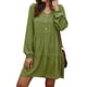 thumbnail image 1 of Vestido de mujer con cuello en V, manga larga, suelta, ropa de otoño, color sólido, con botones de cintura alta, verde militar, M Kearding AP003891-06, 1 of 6