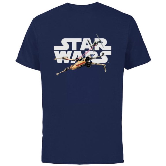 Star Wars Logo Classic X-Wing vs TIE Fighter Space Battle - Short Sleeve Cotton T-Shirt for Adults - Customized-Navy