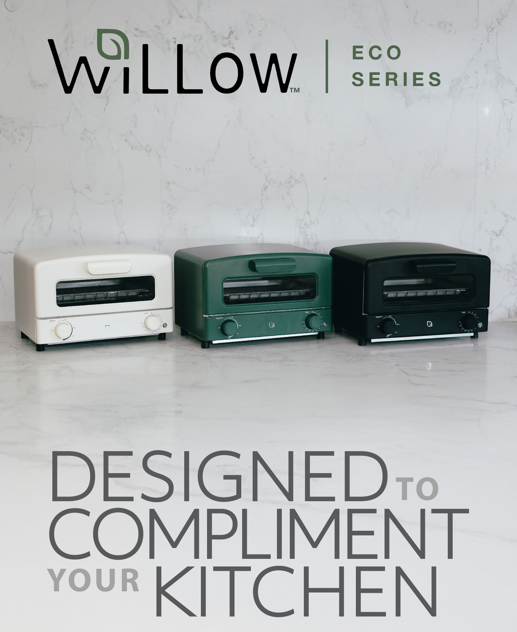 Willow Kitchen Mini Toaster Oven 4 Slice for Home and Kitchen Use, 1300-Watts, Green