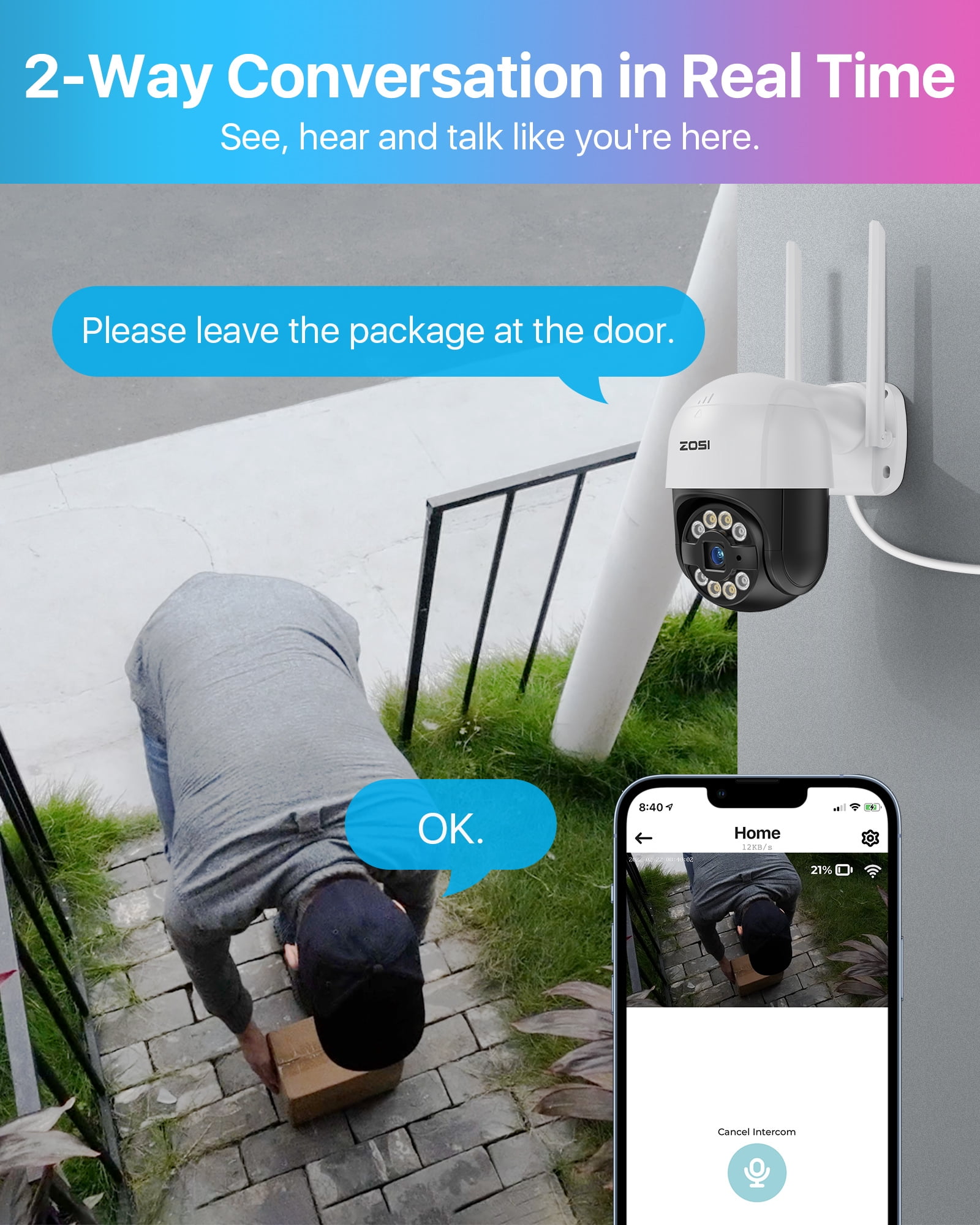 5MP 355 WiFi Security Camera System with 12" LCD Monitor, ZOSI 8CH All in one WiFi Security System with 1TB HDD, 3MP Outdoor WiFi Camera with 2 way Audio, AI Human Detection, 100ft Night Vision