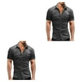 thumbnail image 4 of Qarigey Camisa de mezclilla de verano para hombre, pantalones vaqueros elásticos suaves y delgados, cierre de botón de manga corta, camiseta Gris claro SG 2Conjunto, 4 of 6