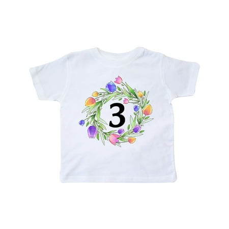

Inktastic 3rd Birthday Tulip Flower Wreath Gift Toddler Boy or Toddler Girl T-Shirt