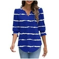 thumbnail image 3 of cocolona Womens Summer V Neck 3/4 Sleeve Tops Dressy Casual Blouses Fashion Casual Loose Striped Print T-shirts Trendy Tops 2025, 3 of 6