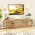 thumbnail image 2 of Gymax 4-Door PE Rattan Media Console Table Farmhouse TV Stand for TVs up to 75'' Oak, 2 of 10