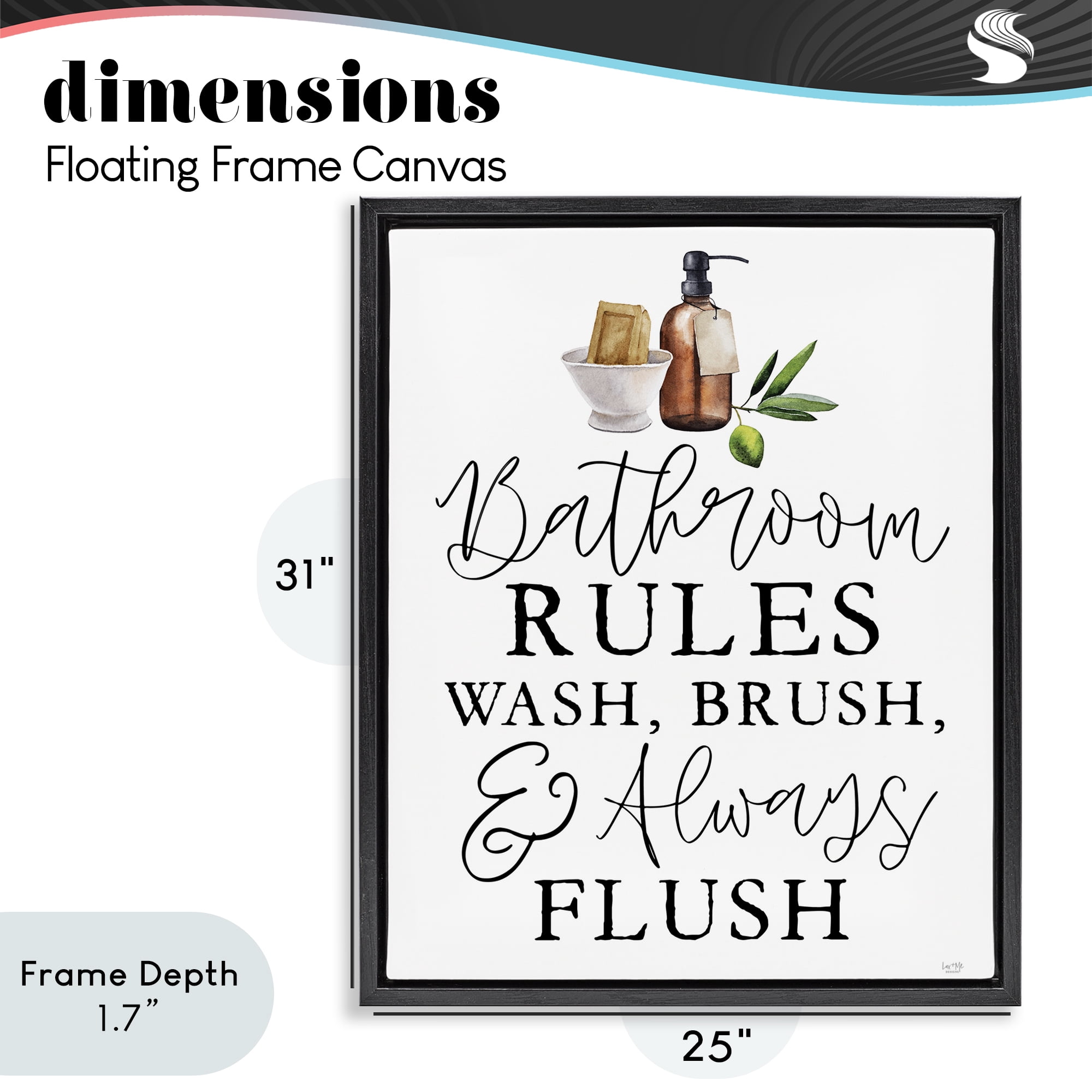 Stupell Industries Wash Brush & Always Flush Black Framed Floater Canvas Wall Art, design by Lux + Me Designs