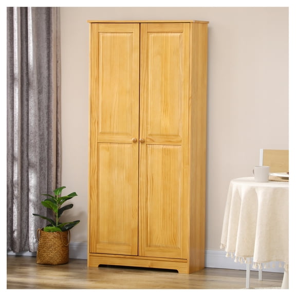 67" Pinewood Kitchen Pantry Cabinet, Freestanding Storage with Adjustable Shelves & Doors, Dining Room Cabinet, Brown