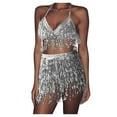 thumbnail image 2 of GERsome Sequin Hip Skirt with Bra Top Shiny Rave Outfits Tassel Belly Dance Skirt Set Performance Costume Skirt for Women, 2 of 4
