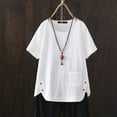 thumbnail image 1 of CEHVOM T-shirt Décontracté en Lin Col Rond Uni pour Femmes Manches Courtes, 1 of 6