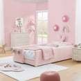 thumbnail image 2 of Twin Size Girl Bed with Rabbit Shaped Headboard, Upholstered Platform Bed with Safety Rail and Storage Pocket, No Box Spring Needed, Pink, 2 of 7