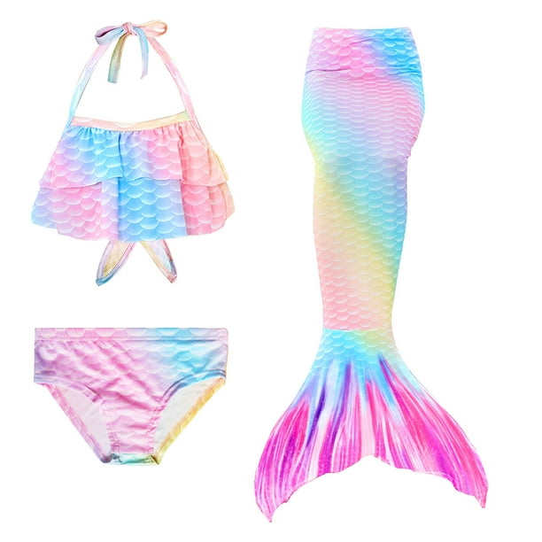 3 pièces/ensemble fille enfant maillots de bain sirène queue fronde haut  court culotte dégradé couleur maillot de bain pour 3-12 ans 