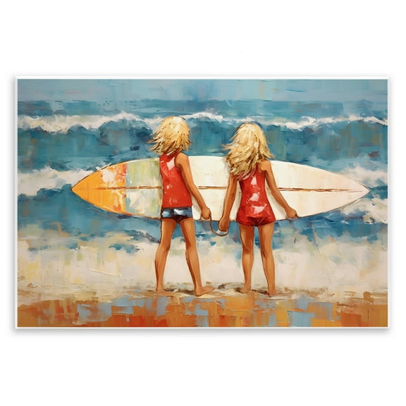 Stupell Industries Siblings with Surfboard People Painting Unframed Art Print Wall Art, 15 x 10