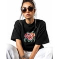 thumbnail image 2 of T Shirts for Women Short Sleeve Cotton Crewneck T-Shirt, Peony Flowers Embroidered Tee Tops Casual Basic T-Shirts, XS-5XL Black XXL, 2 of 7