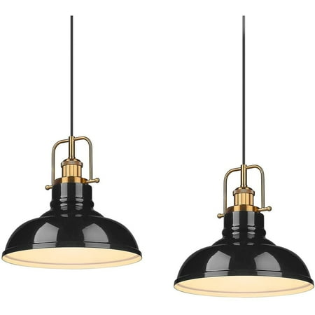 

JAZAVA 2 Pack Modern Pendant Lights with Metal Dome Lampshade Gold Black