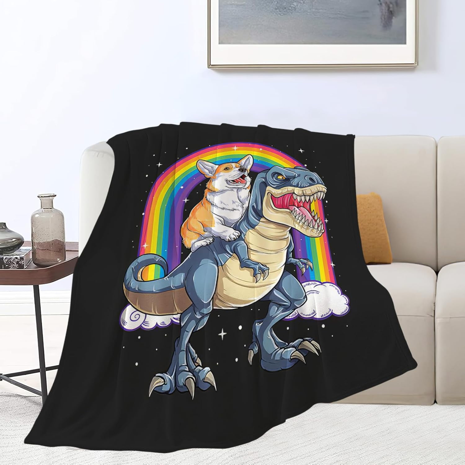 Funny Blanket Corgi Dinosaur Throw Blanket Gifts for Kids Girls Boys Adults Women Super Soft Cozy Plush Fluffy Fuzzy Fleece Blanket Decor 40''X50''