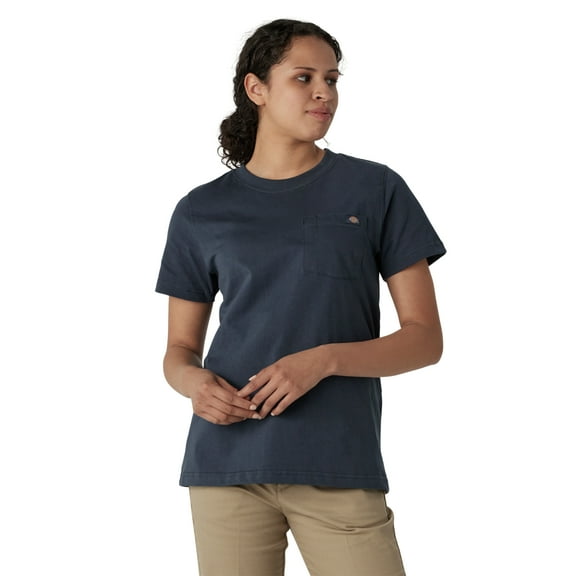 Dickies Women's Heavyweight Short Sleeve Pocket T-Shirt, Airforce Blue, X-Small