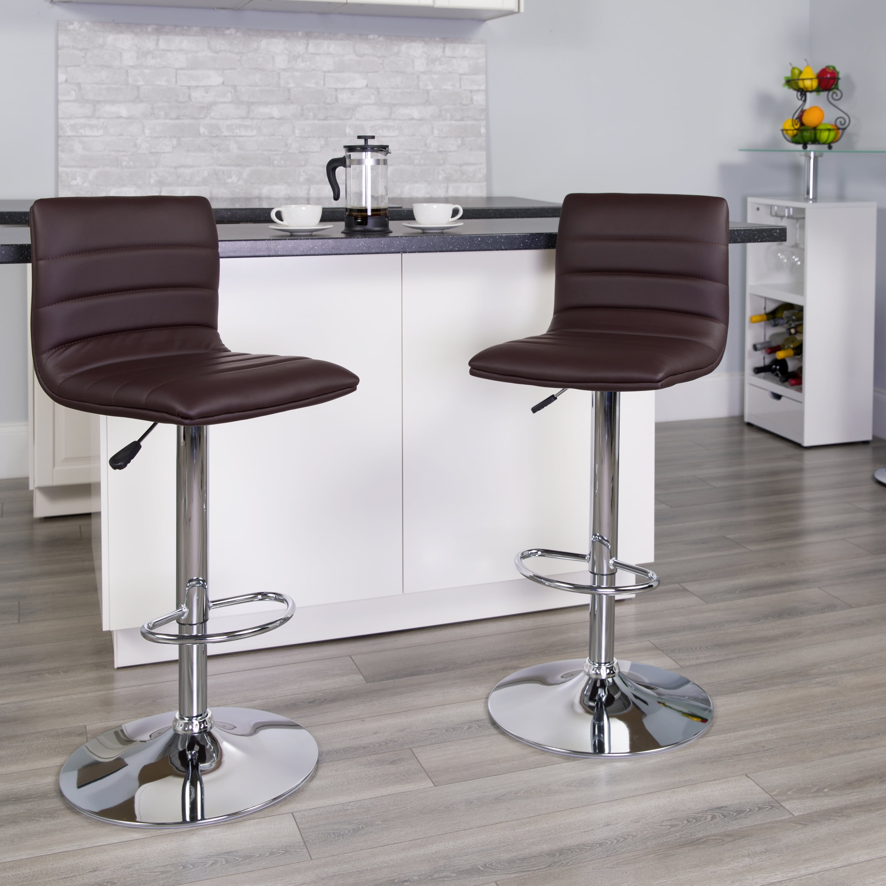 BizChair 2 Pack Modern Brown Vinyl Adjustable Bar Stool with Back