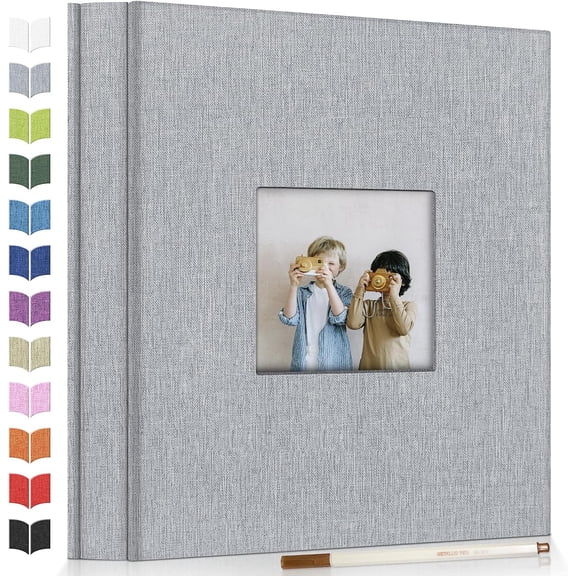 Photo Album Self Adhesive Scrapbook Album for 3x5 4x6 5x7 8x10 Pictures,40 Pages Linen Cover with Display Window DIY Photo Book,Ideal Gifts for Family Travel Wedding Baby