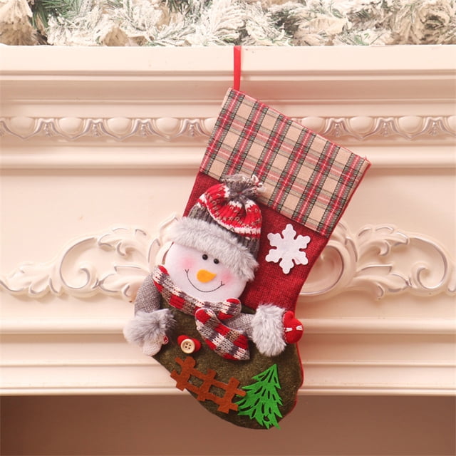 Xihbxyly Calcetín Navideño con Diseño de Papá Noel, Reno y Muñeco de Nieve, Puños de Piel Sintética, Accesorio Decorativo para Fiestas Navideñas, Adornos Acogedores para La Chimenea, Alegría Navideña