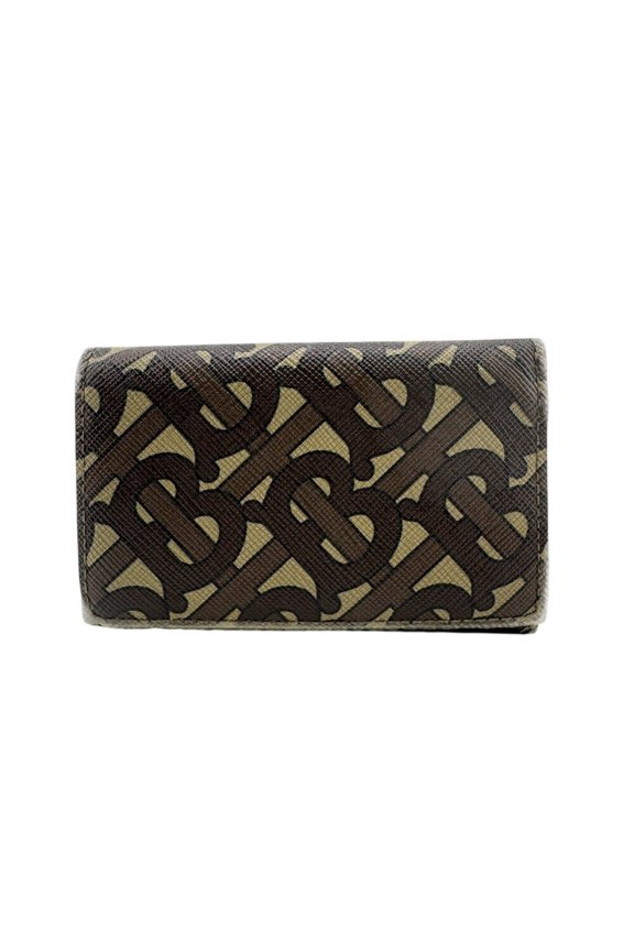 Pre-Owned BURBERRY TB Monogram Compact Tri-fold Wallet, Brown, Unisex (Good)