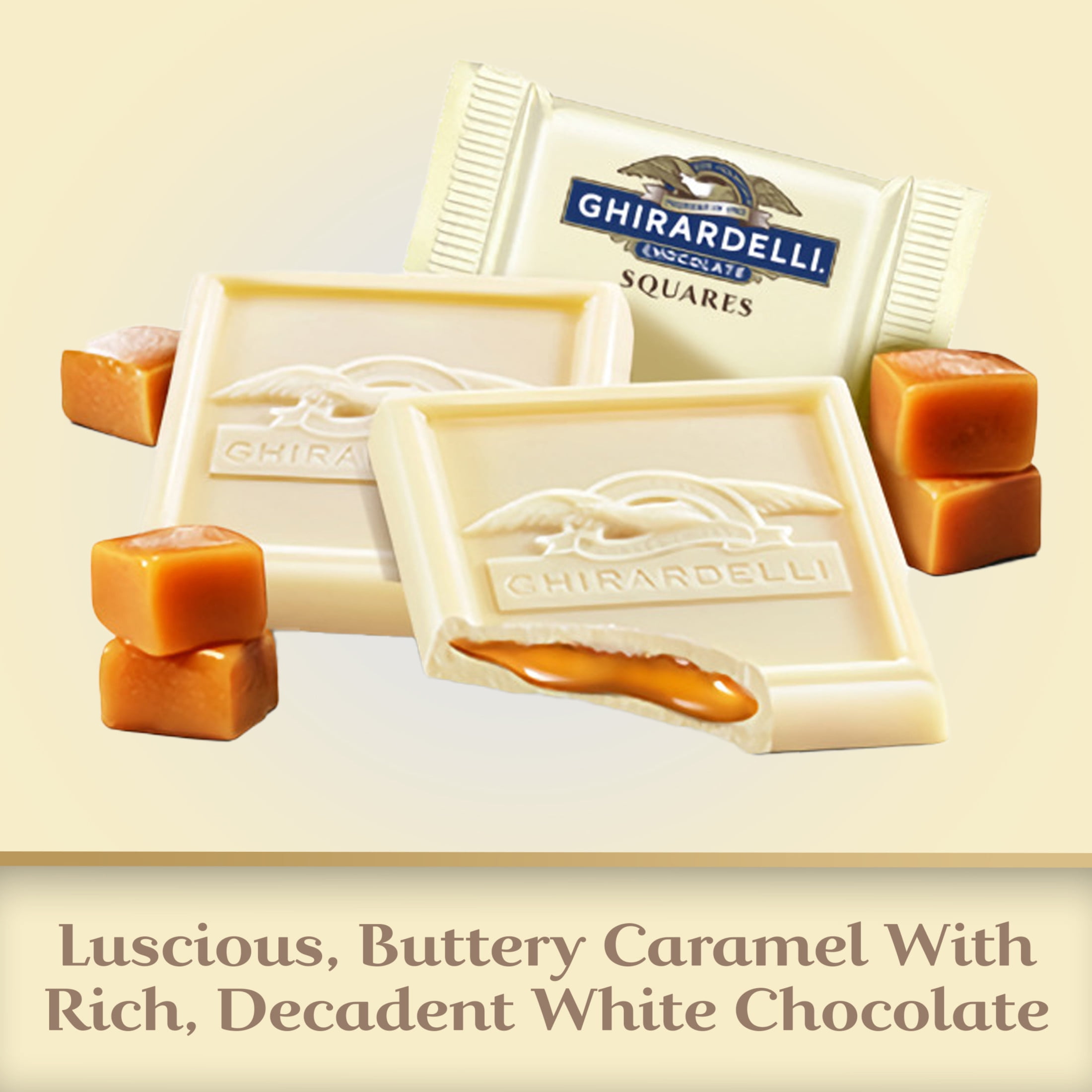 (10 pack) GHIRARDELLI White Chocolate SQUARES with Caramel Filling, 8.9 oz Bag