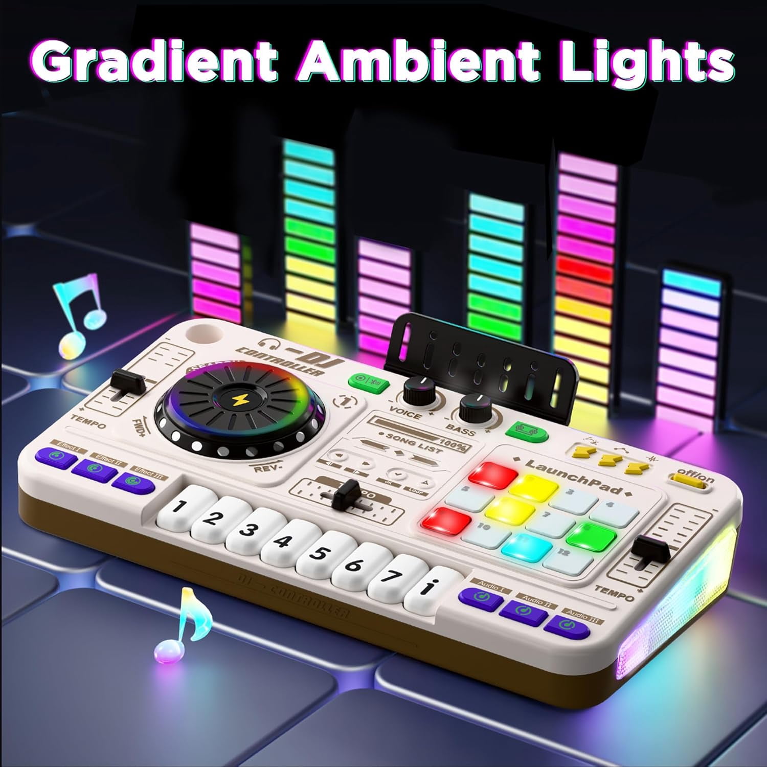Kids DJ Mixer Toy, Kid Keyboard Piano Toy, 2-In-1 8-Key Keyboard Electronic Piano Instrument Playset with Karaok Microphone, Birthday Party Gift for 3+ Years Old Boys Girls Children Musical Toys