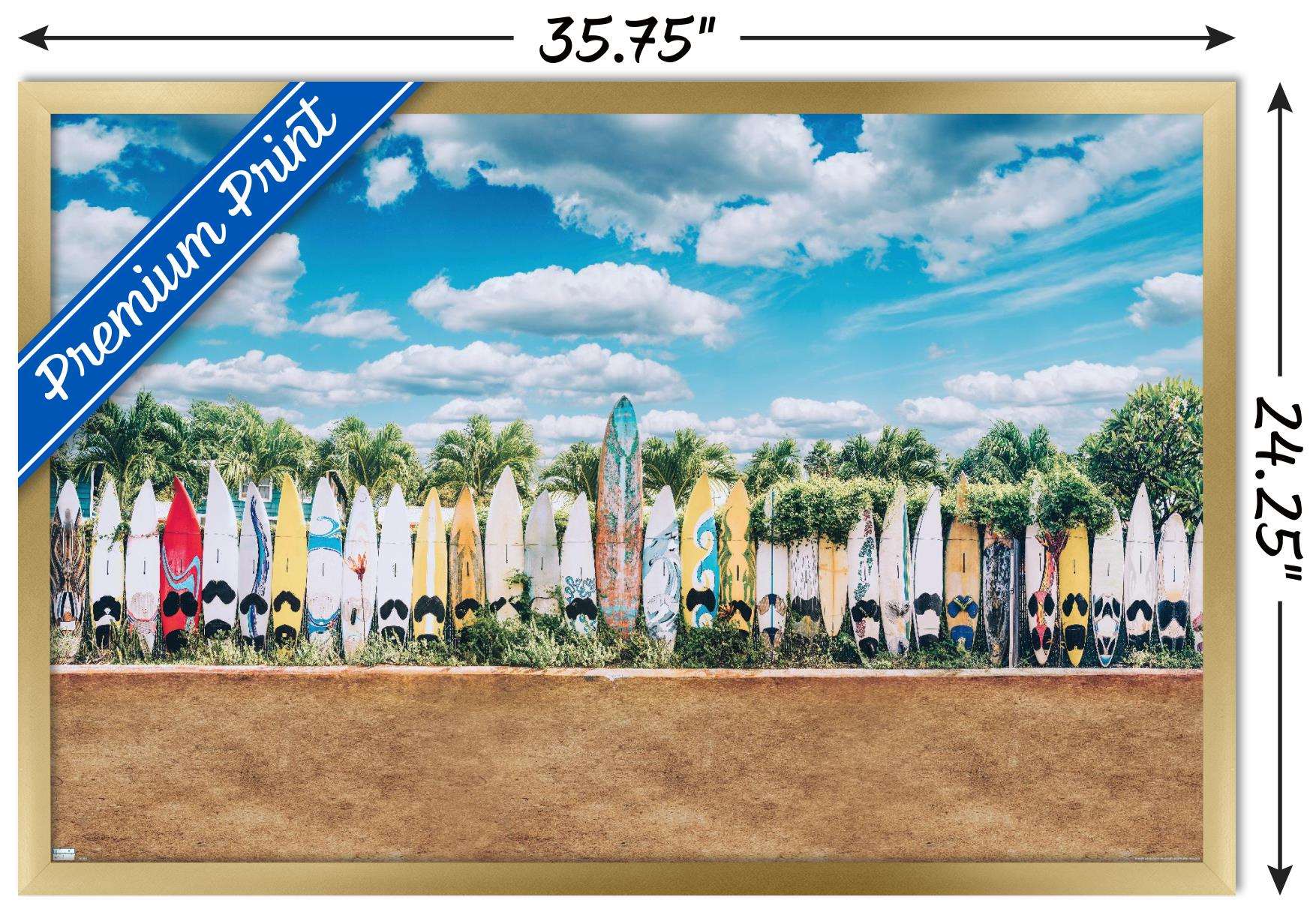 Surfboards in Maui, Hawaii Wall Poster, 22.375" x 34", Framed
