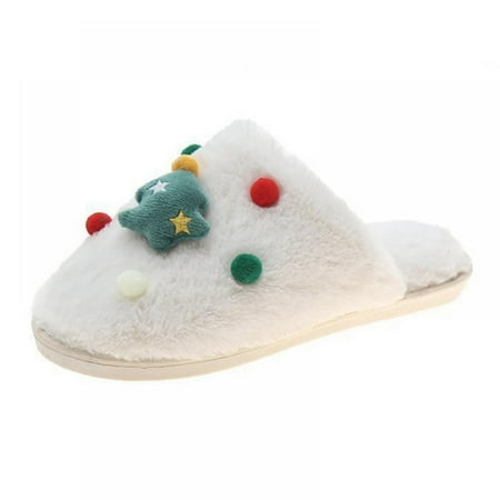 

Winter Birthday Series Plush Slippers Soft Sole Warm Home Slippers Bag Toe Flat Heel Indoor Shoes Women(B/40-41)