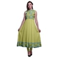 thumbnail image 1 of Bimba Robe Anarkali Mandala Vert Olive Col Mandarin Sans Manches Kurtis pour Femmes Imprimé Robe Maxi X-Small, 1 of 6