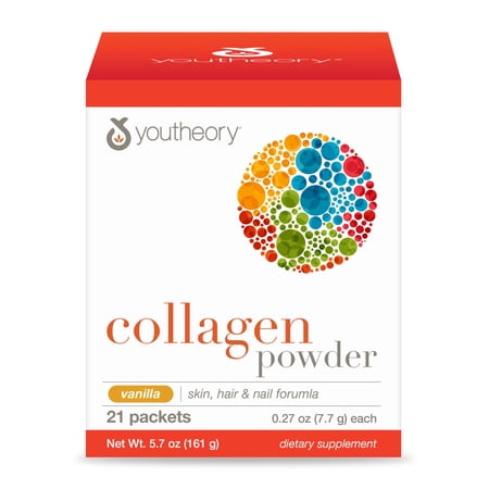 Youtheory Collagen Powder - Hydrolyzed Collagen Peptides with Vitamin C - Supports Healthy Bones, Joints & Immune System* - Vanilla - 21 Packets (21-Day Supply)