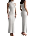thumbnail image 3 of Women Bodycon Maxi Dress Casual Long Dresses Cream White S, 3 of 7