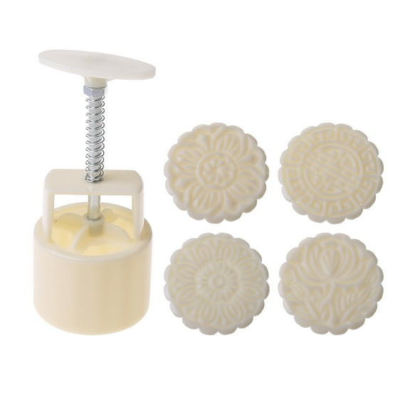 Tizuqe 100g Mooncake Mold 4 Flowers Stamps Round Barrel Hand Press Moon Cake Pastry Mould DIY Bakware Mid-autumn Festival
