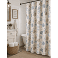thumbnail image 2 of Serafina Home Navy Blue Taupe White Fabric Shower Curtain for Bathroom: Tropical Coastal Shells Coral Design, 2 of 5