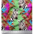 thumbnail image 1 of Soimoi Green Satin Silk Fabric Tropical Leaves & Wild Animal Print Fabric by The Yard 42 Inch Wide, 1 of 1