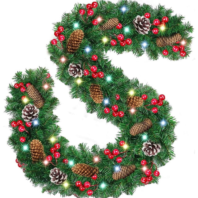 Mimbre De Navidad Con Luz Led Para Exteriores, Guirnalda De Decoración De Mimbre De Navidad De 2,7 M Para Barandilla De Escalera, Chimenea, Puerta Y Ventanas Cateissary HA042020-01