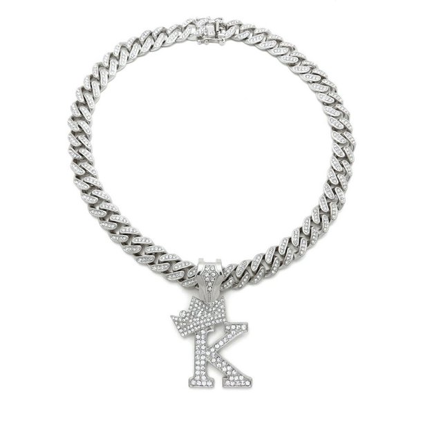 Crescendo SJ Initial Alphabet "K" Silver Pendant 12mm/18" Box Lock