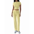 thumbnail image 2 of Women'S 2 Piece Lounge Sets Short Sleeve Tops Fold-over Flare Pants Casual Outfits Matching Set Yellow M, 2 of 6