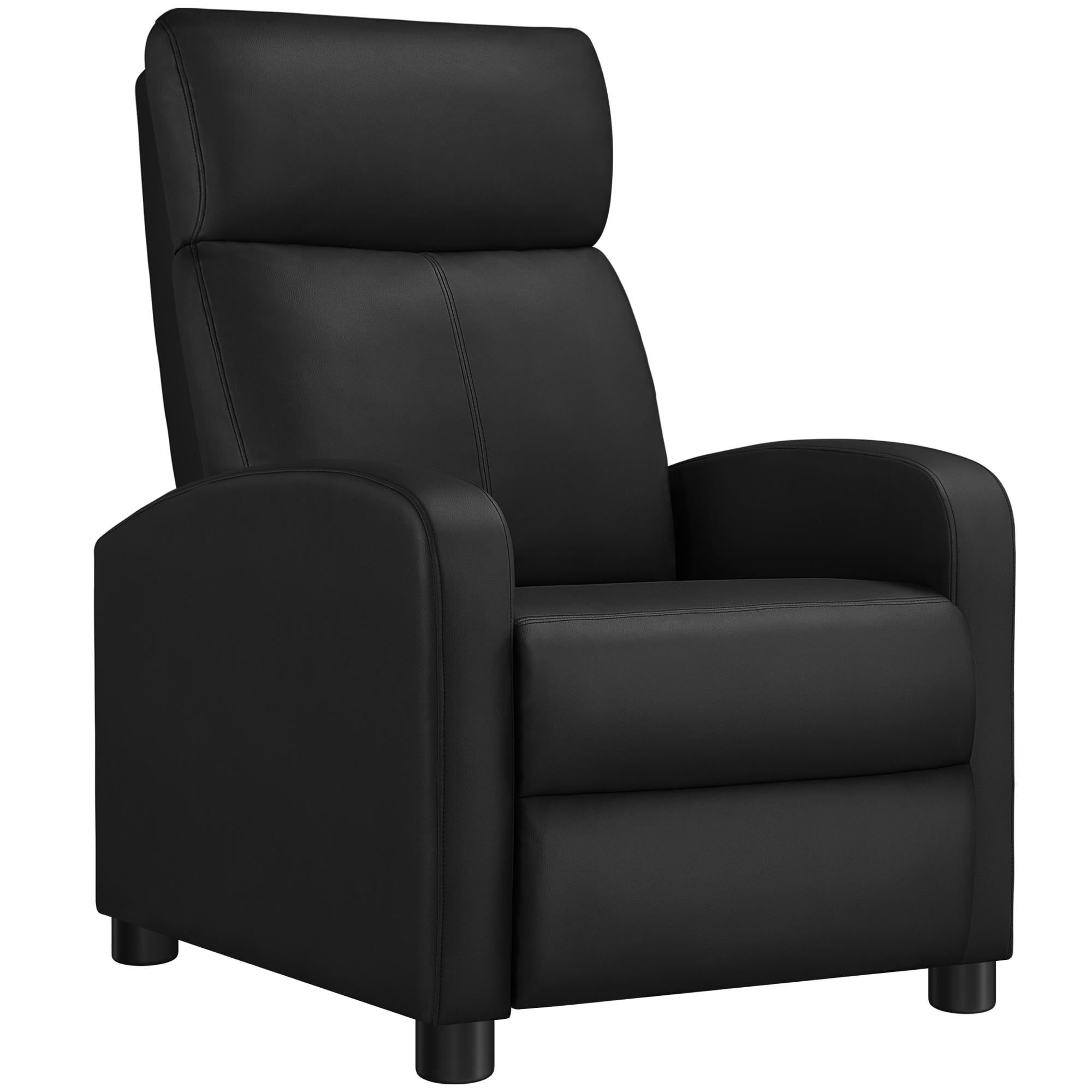 Alden Design Faux Leather Push Back Theater Recliner Chair with Footrest for Livingroom, Black