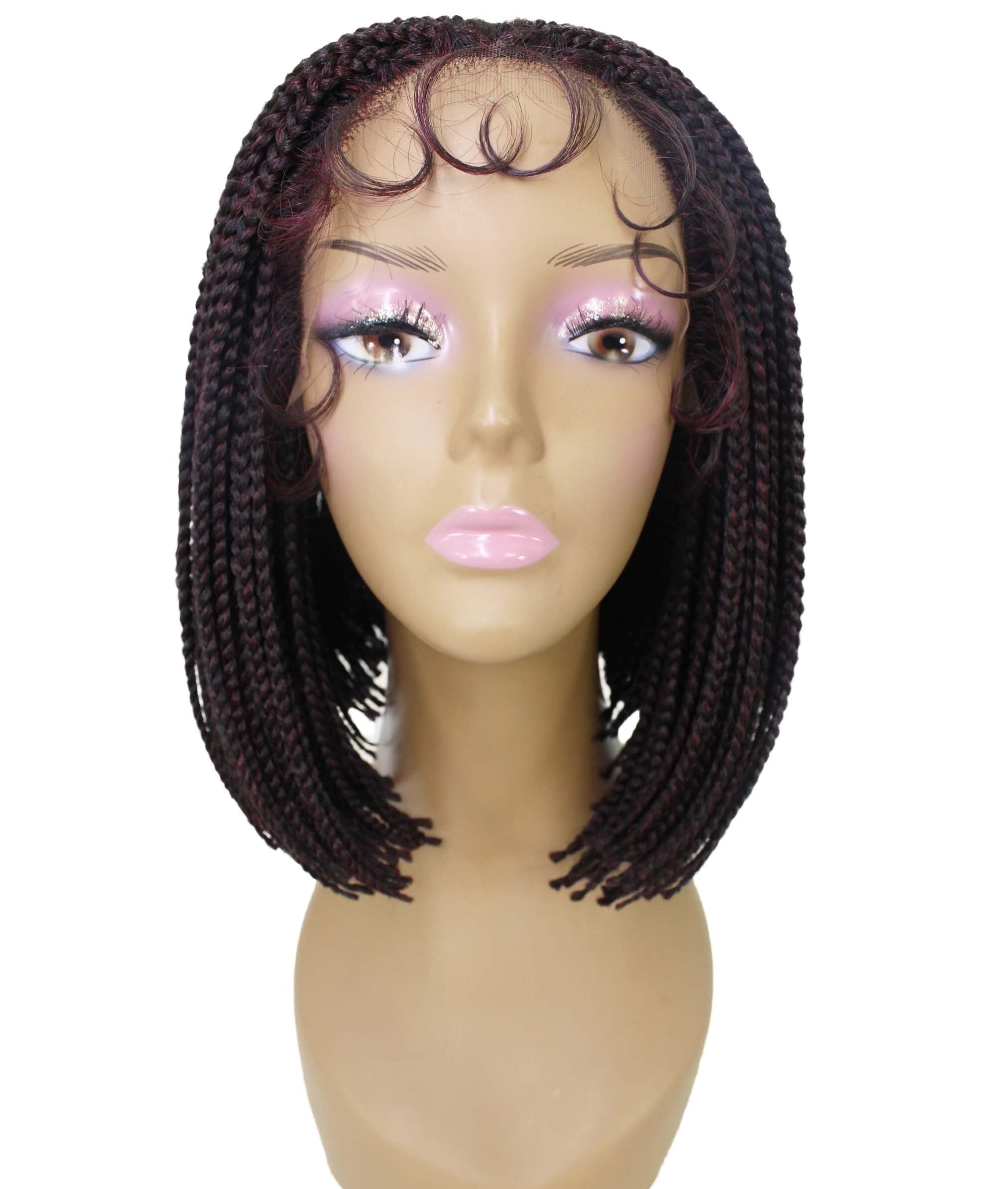LUXLUXE Jayla Straight Braided 12 in Long Braided Wig, Beauty Heat Resistant Fiber,Deep Red and Black Blend