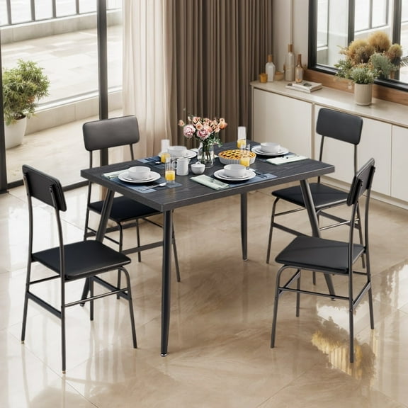 Dining Table Set for 4 with PU chair, Asofer 5 Piecs Kitchen Table and Chairs Set for Dining Room & Kitchen, Black