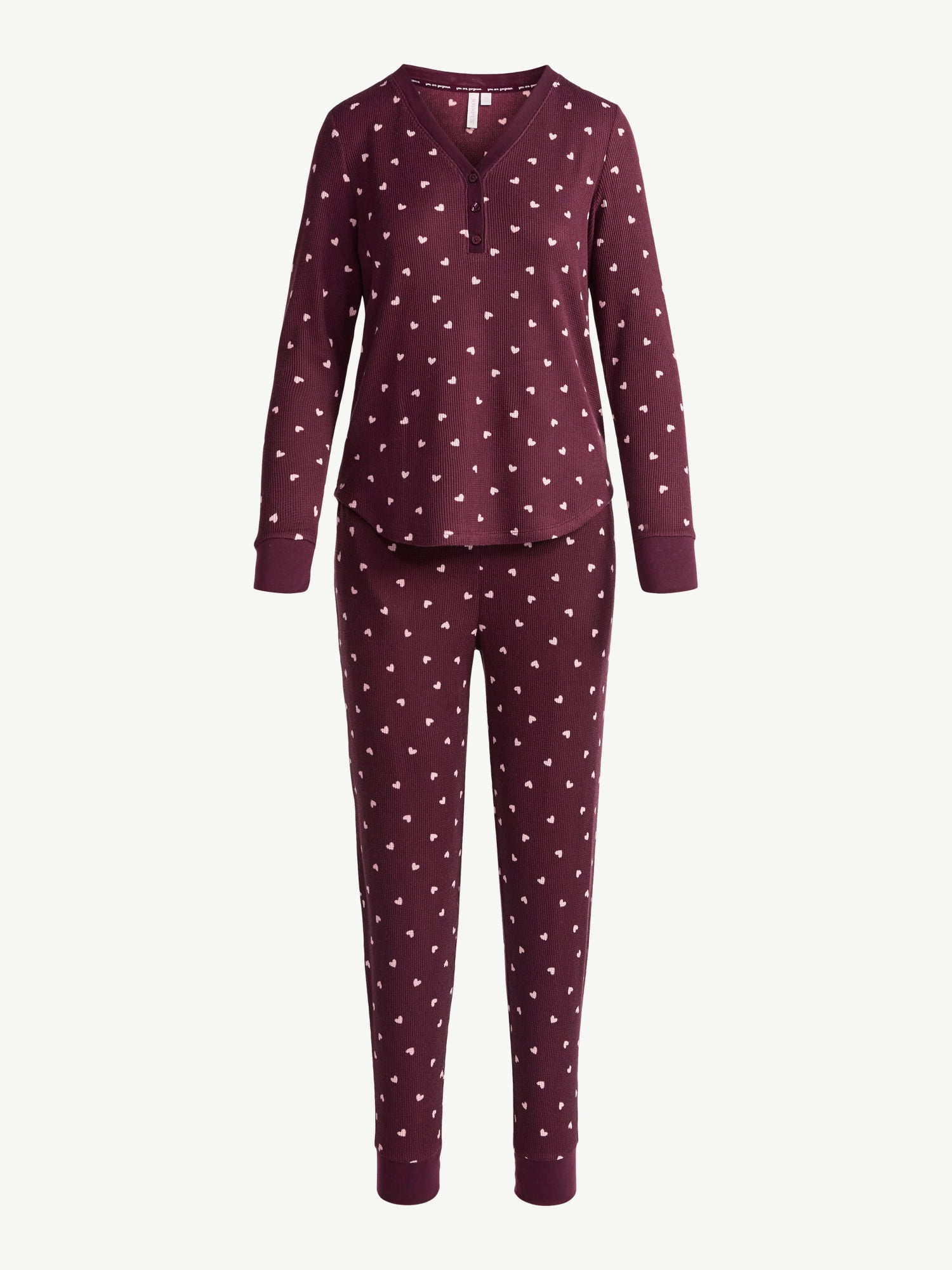Joyspun Women's Waffle Knit Henley Sleep Top, Joggers and Socks Pajama Set, 3-Piece, Sizes XS-3X