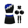 thumbnail image 2 of Miutii Kids Girl School Cheer Uniform Dress Cheerleading Dance Outfits Sequins Crop Top Skirt Pom Poms Stock Hair Tie Blue 16, 2 of 3