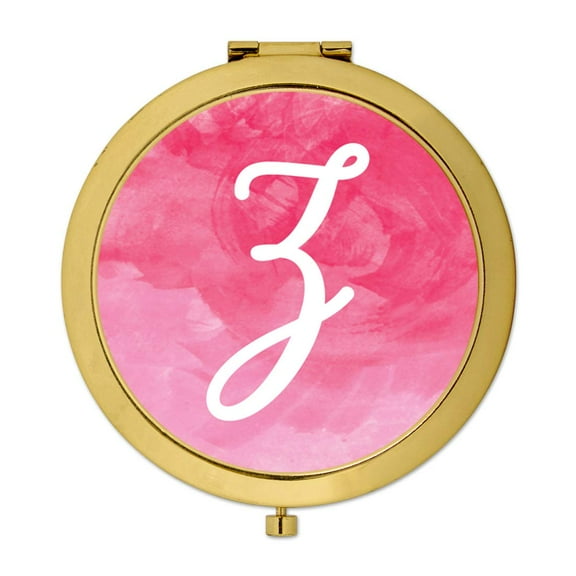 Koyal Wholesale Gold Compact Mirror Bridesmaid's Wedding Gift, Blush Pink Watercolor, Monogram Letter Z, 1-Pack