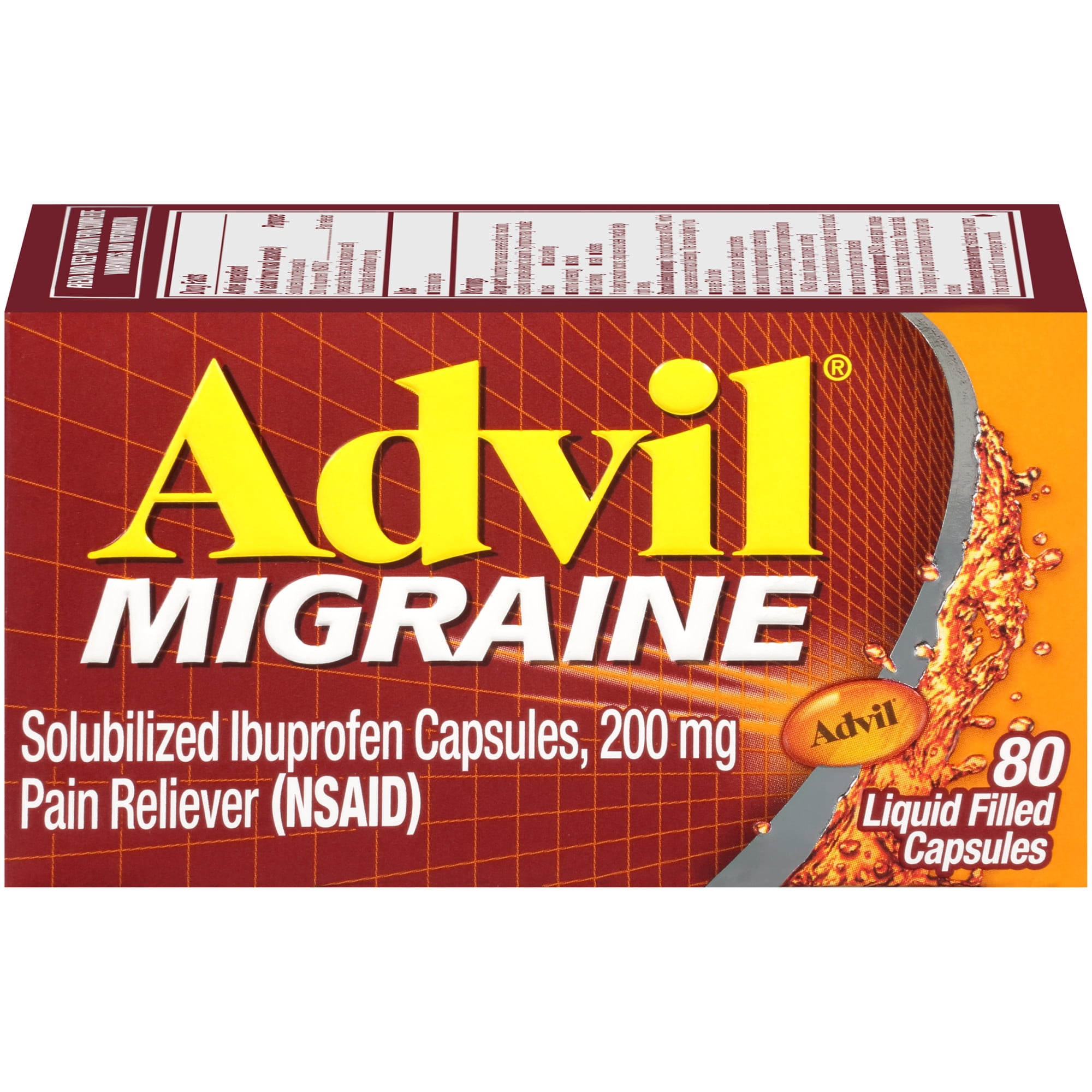 Advil Migraine Pain and Headache Reliever Ibuprofen, 200 Mg Liquid Filled Capsules, 80 Count