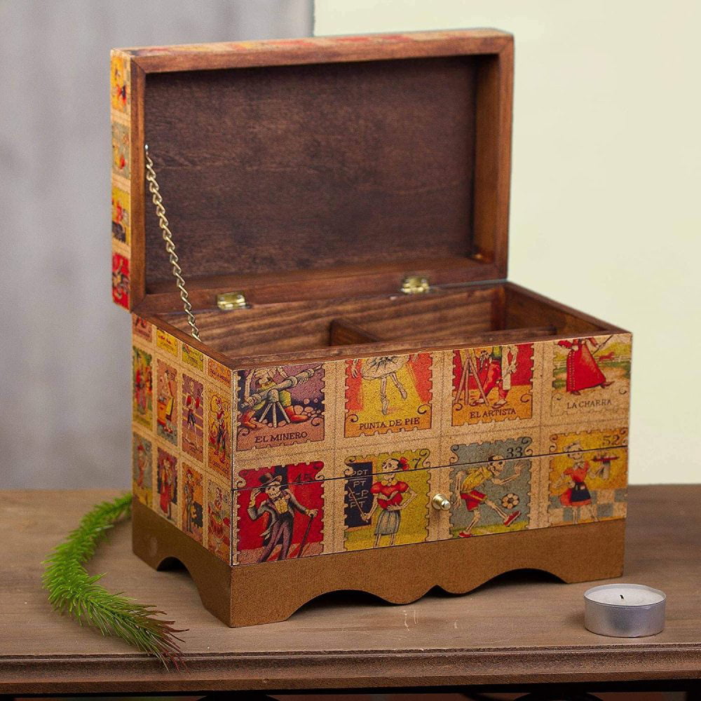 NOVICA Day of The Dead Wood Jewelry Box, Multicolor, Day of The Dead Lottery