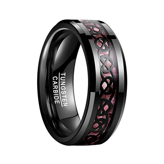 NUNCAD 8mm Men's Tungsten Rings Grooved Black Matte Finish Beveled Edges Multi-Color Size 7 to 15